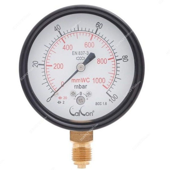 Calcon Capsule Pressure Gauge, CC9A, 63MM, 1/4 Inch, BSP, 0-100 Mbar