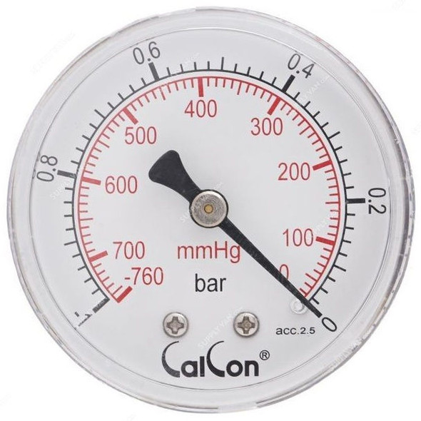 Calcon Pressure Gauge, CC10D, 50MM, 1/8 Inch, BSP, -1-0 Bar