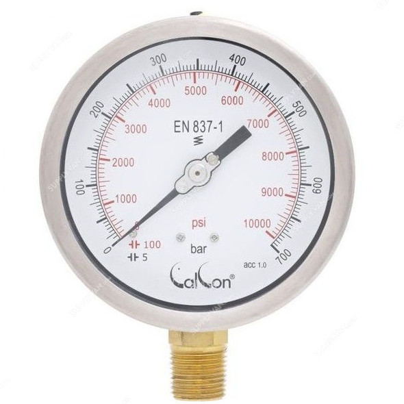 Calcon Pressure Gauge, CC10C, 100MM, 1/2 Inch, NPT, 0-700 Bar