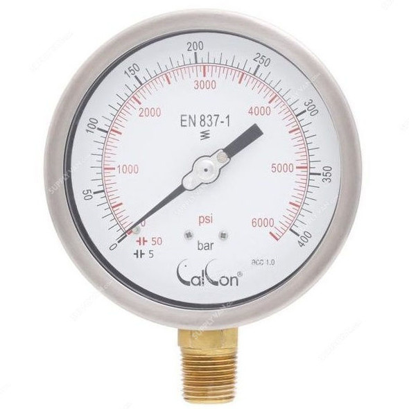 Calcon Pressure Gauge, CC10C, 100MM, 1/2 Inch, NPT, 0-400 Bar