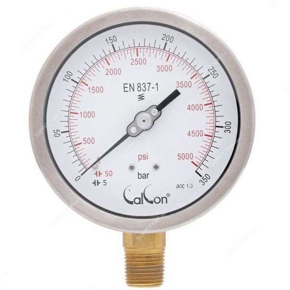 Calcon Pressure Gauge, CC10C, 100MM, 1/2 Inch, NPT, 0-350 Bar