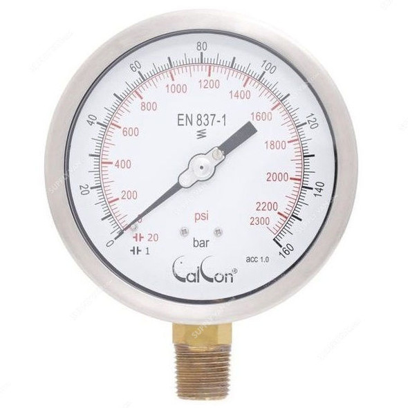 Calcon Pressure Gauge, CC10C, 100MM, 1/2 Inch, NPT, 0-160 Bar
