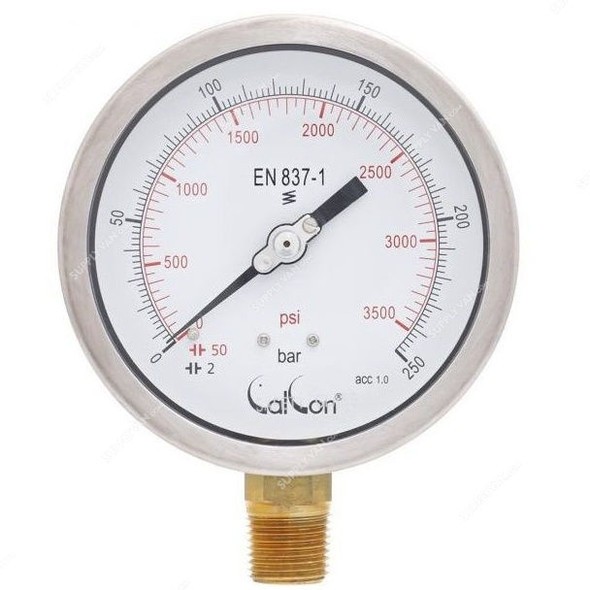 Calcon Pressure Gauge, CC10C, 100MM, 1/2 Inch, NPT, 0-250 Bar