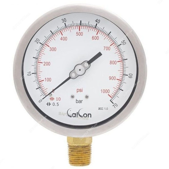 Calcon Pressure Gauge, CC10C, 100MM, 1/2 Inch, NPT, 0-70 Bar