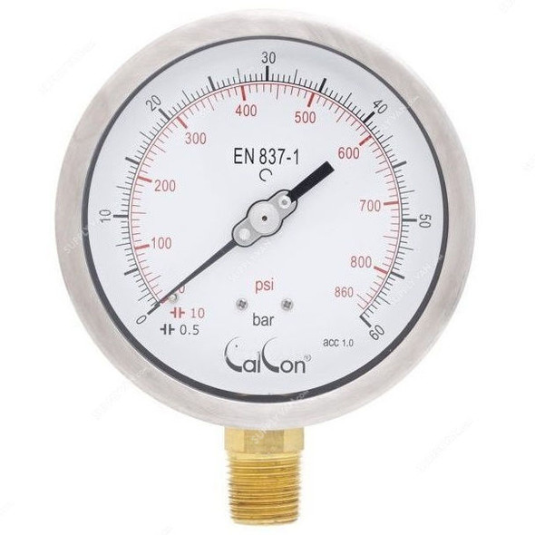 Calcon Pressure Gauge, CC10C, 100MM, 1/2 Inch, NPT, 0-60 Bar