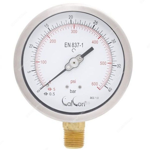 Calcon Pressure Gauge, CC10C, 100MM, 1/2 Inch, NPT, 0-40 Bar