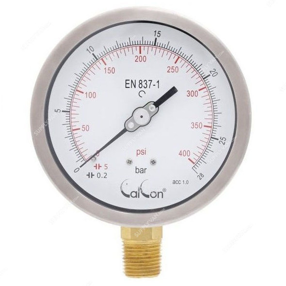 Calcon Pressure Gauge, CC10C, 100MM, 1/2 Inch, NPT, 0-28 Bar