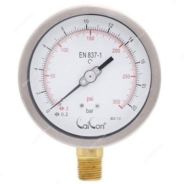 Calcon Pressure Gauge, CC10C, 100MM, 1/2 Inch, NPT, 0-20 Bar