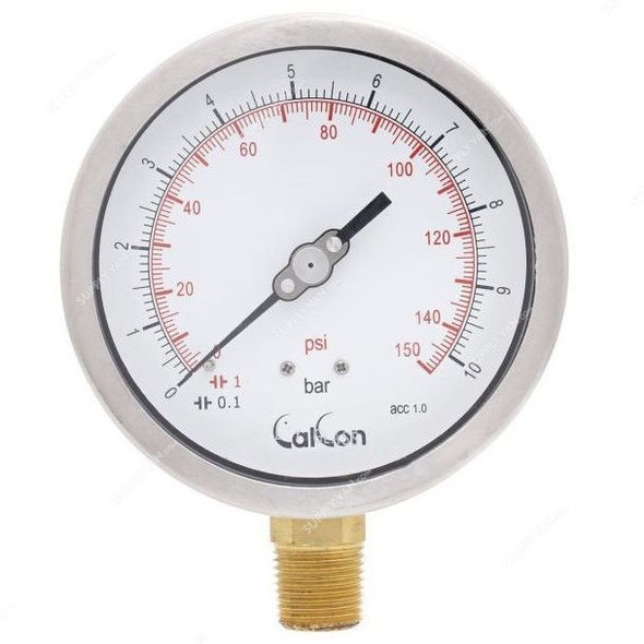 Calcon Pressure Gauge, CC10C, 100MM, 1/2 Inch, NPT, 0-10 Bar