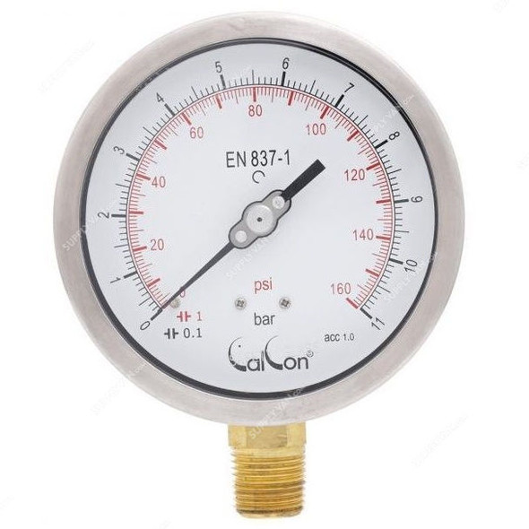 Calcon Pressure Gauge, CC10C, 100MM, 1/2 Inch, NPT, 0-11 Bar