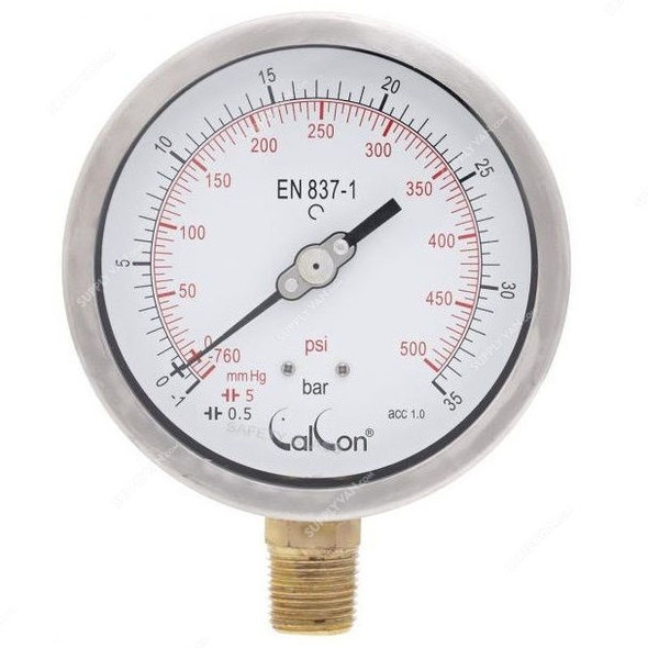 Calcon Pressure Gauge, CC10C, 100MM, 1/2 Inch, NPT, -1-35 Bar