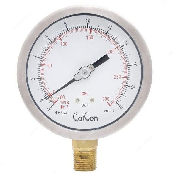Calcon Pressure Gauge, CC10C, 100MM, 1/2 Inch, NPT, -1-20 Bar