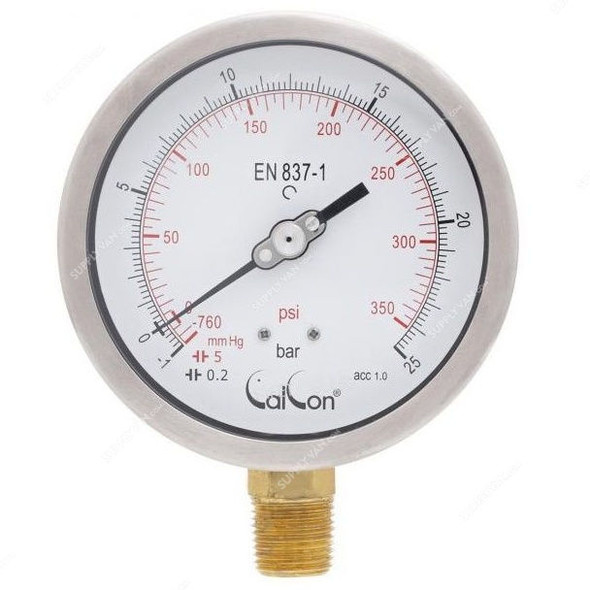 Calcon Pressure Gauge, CC10C, 100MM, 1/2 Inch, NPT, -1-25 Bar