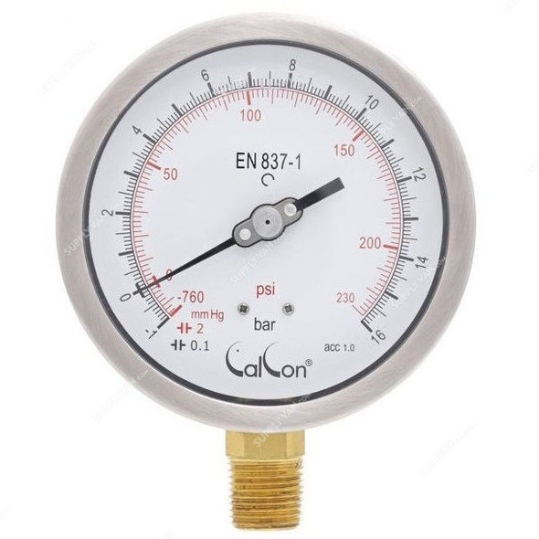 Calcon Pressure Gauge, CC10C, 100MM, 1/2 Inch, NPT, -1-16 Bar