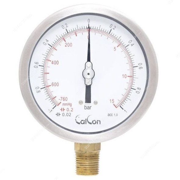 Calcon Pressure Gauge, CC10C, 100MM, 1/2 Inch, NPT, -1-1 Bar