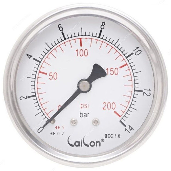 Calcon Pressure Gauge, CC10D, 63MM, 1/4 Inch, NPT, 0-14 Bar