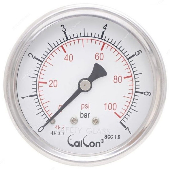 Calcon Pressure Gauge, CC10D, 63MM, 1/4 Inch, NPT, 0-7 Bar