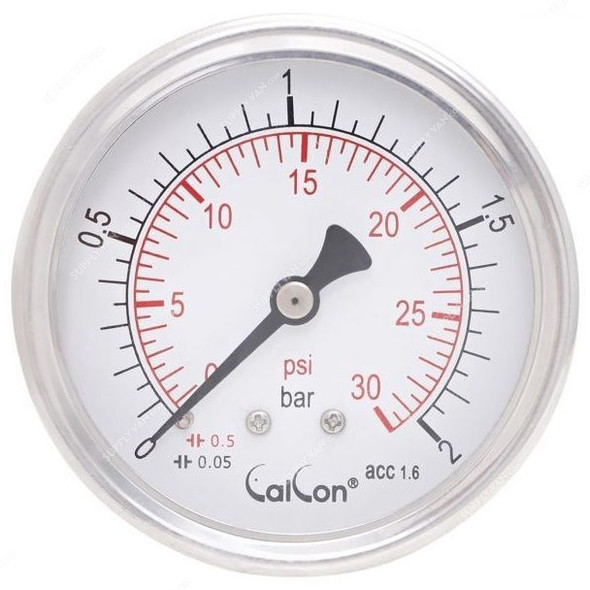 Calcon Pressure Gauge, CC10D, 63MM, 1/4 Inch, NPT, 0-2 Bar