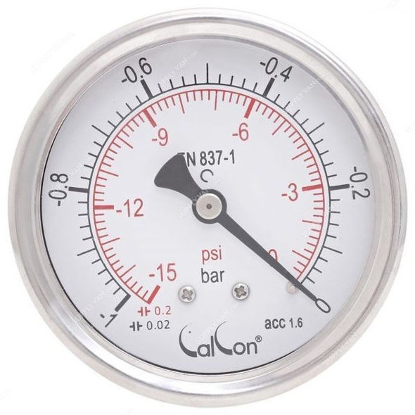 Calcon Pressure Gauge, CC10D, 63MM, 1/4 Inch, NPT, -1-0 Bar