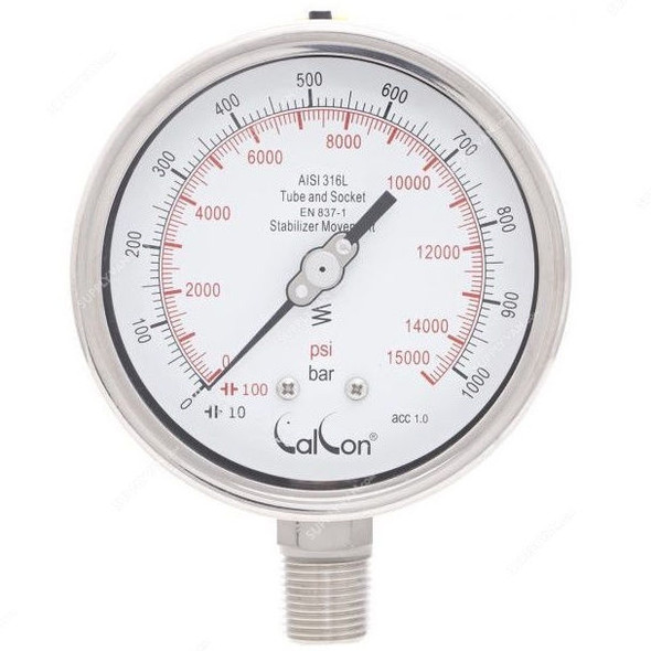 Calcon Pressure Gauge, CC18A, 100MM, 1/2 Inch, NPT, 0-1000 Bar