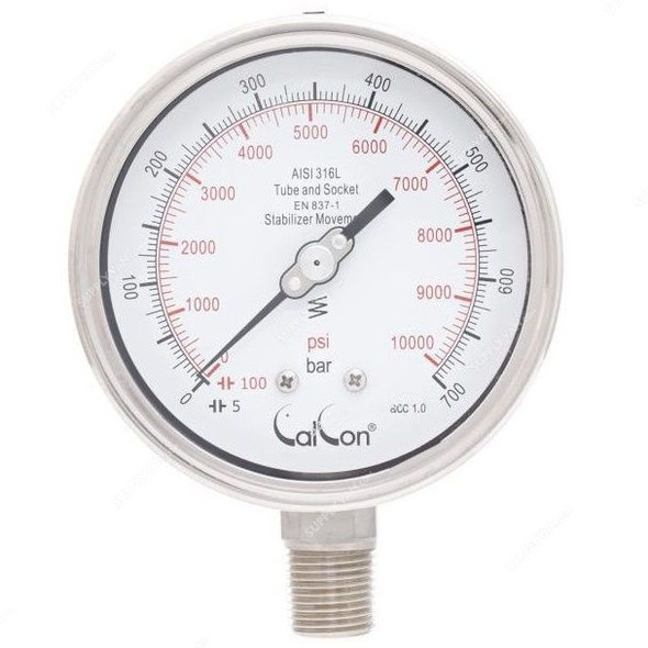 Calcon Pressure Gauge, CC18A, 100MM, 1/2 Inch, NPT, 0-700 Bar