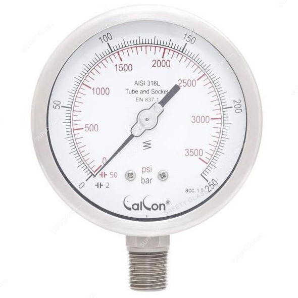 Calcon Pressure Gauge, CC18A, 100MM, 1/2 Inch, NPT, 0-250 Bar