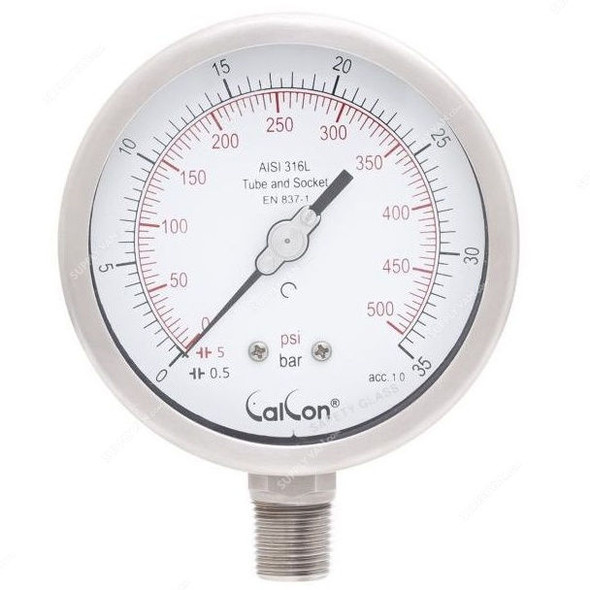 Calcon Pressure Gauge, CC18A, 100MM, 1/2 Inch, NPT, 0-35 Bar