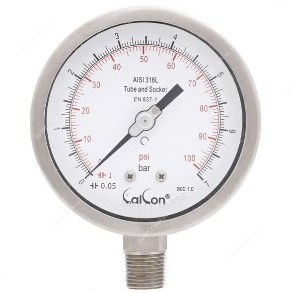 Calcon Pressure Gauge, CC18A, 100MM, 1/2 Inch, NPT, 0-7 Bar