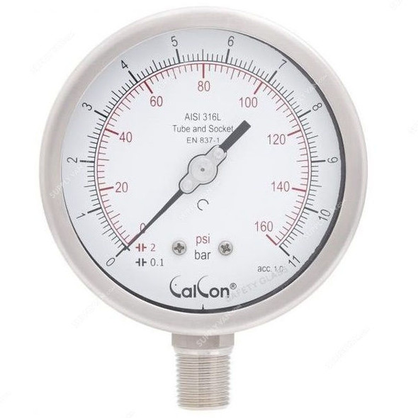 Calcon Pressure Gauge, CC18A, 100MM, 1/2 Inch, NPT, 0-11 Bar