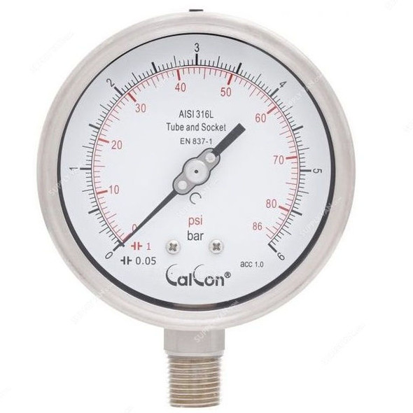 Calcon Pressure Gauge, CC18A, 100MM, 1/2 Inch, NPT, 0-6 Bar