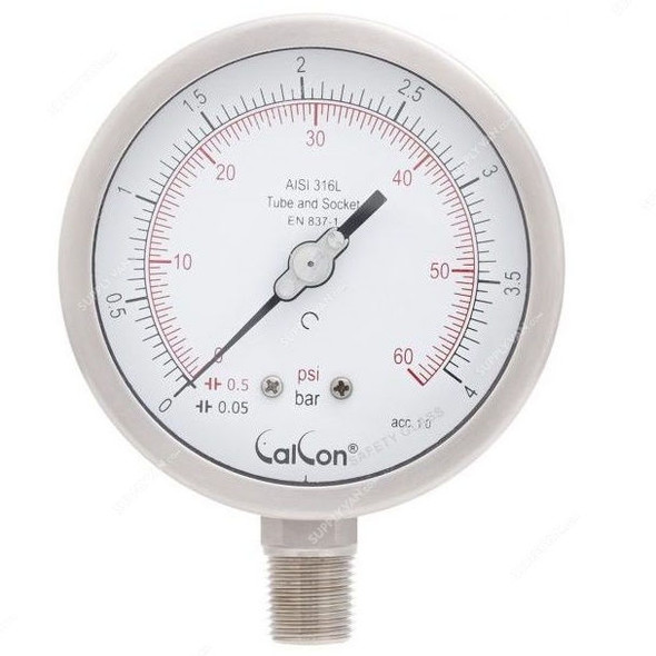 Calcon Pressure Gauge, CC18A, 100MM, 1/2 Inch, NPT, 0-4 Bar