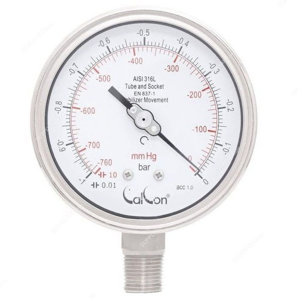 Calcon Pressure Gauge, CC18A, 100MM, 1/2 Inch, NPT, -1-0