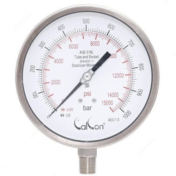 Calcon Pressure Gauge, CC18A, 160MM, 1/2 Inch, NPT, 0-1000 Bar