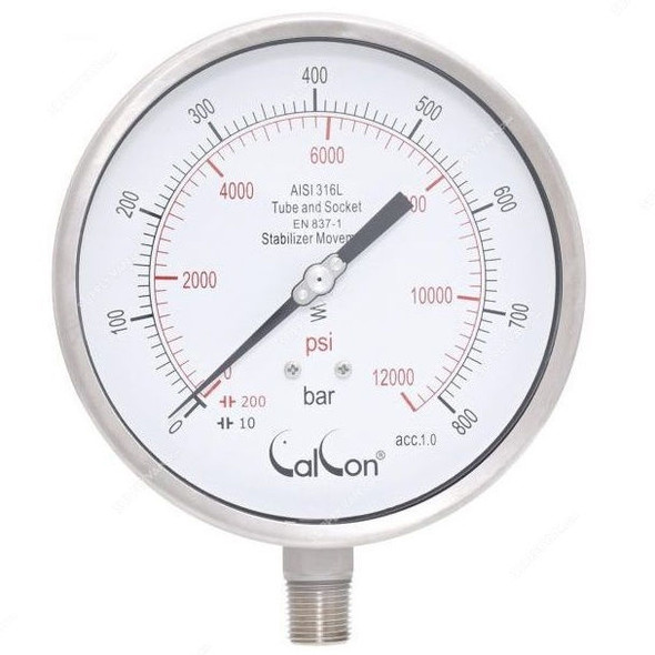 Calcon Pressure Gauge, CC18A, 160MM, 1/2 Inch, NPT, 0-800 Bar