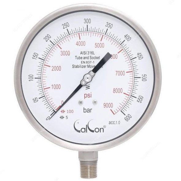 Calcon Pressure Gauge, CC18A, 160MM, 1/2 Inch, NPT, 0-600 Bar
