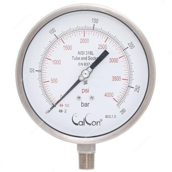 Calcon Pressure Gauge, CC18A, 160MM, 1/2 Inch, NPT, 0-280 Bar