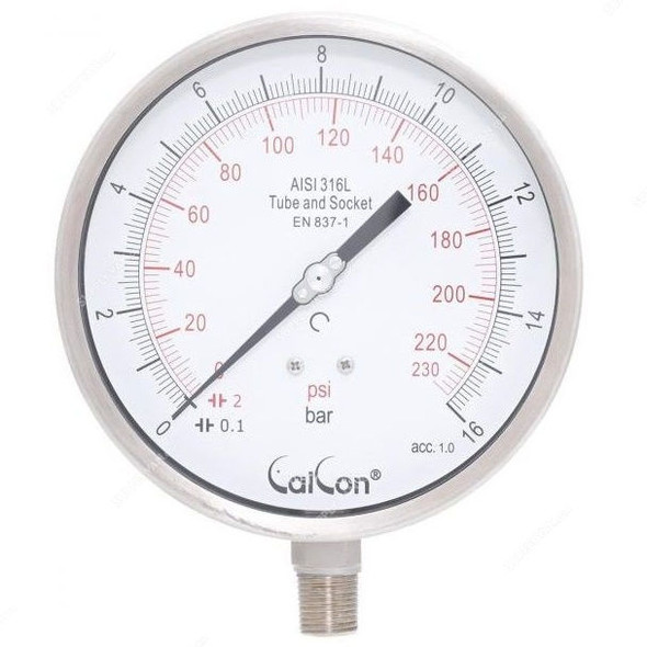 Calcon Pressure Gauge, CC18A, 160MM, 1/2 Inch, NPT, 0-16 Bar