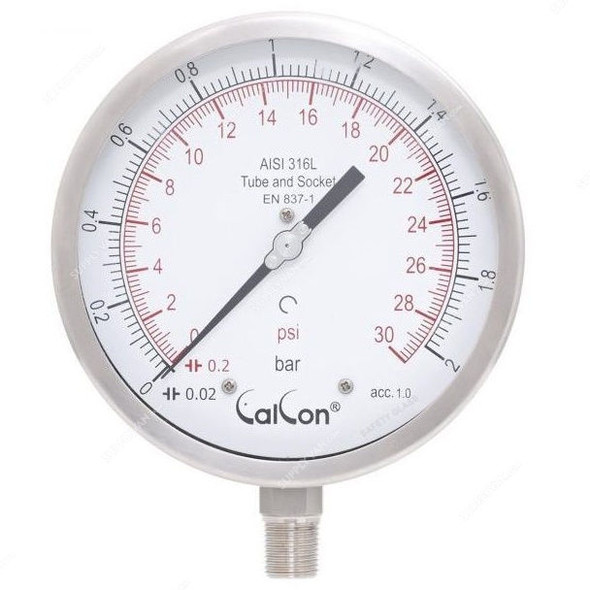 Calcon Pressure Gauge, CC18A, 160MM, 1/2 Inch, NPT, 0-2 Bar