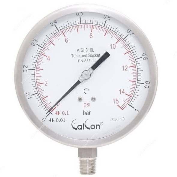 Calcon Pressure Gauge, CC18A, 160MM, 1/2 Inch, NPT, 0-1 Bar