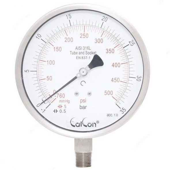 Calcon Pressure Gauge, CC18A, 160MM, 1/2 Inch, NPT, -1-35 Bar