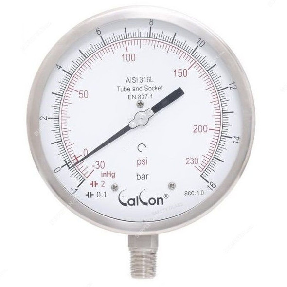 Calcon Pressure Gauge, CC18A, 160MM, 1/2 Inch, NPT, -1-16 Bar