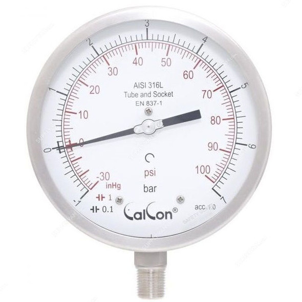 Calcon Pressure Gauge, CC18A, 160MM, 1/2 Inch, NPT, -1-7 Bar