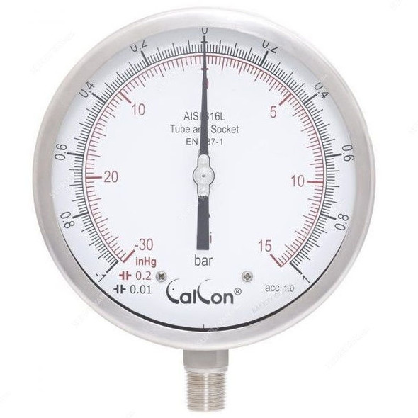 Calcon Pressure Gauge, CC18A, 160MM, 1/2 Inch, NPT, -1-1 Bar