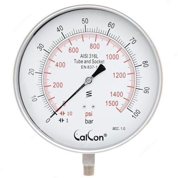 Calcon Pressure Gauge, CC18A, 250MM, 1/2 Inch, NPT, 0-100 Bar