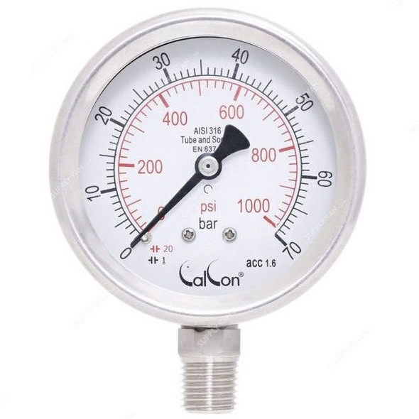 Calcon Pressure Gauge, CC18A, 63MM, 1/4 Inch, NPT, 0-70 Bar