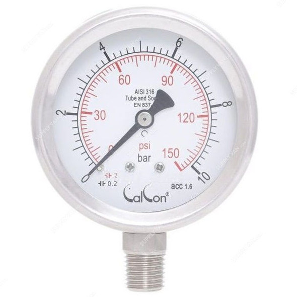 Calcon Pressure Gauge, CC18A, 63MM, 1/4 Inch, NPT, 0-10 Bar