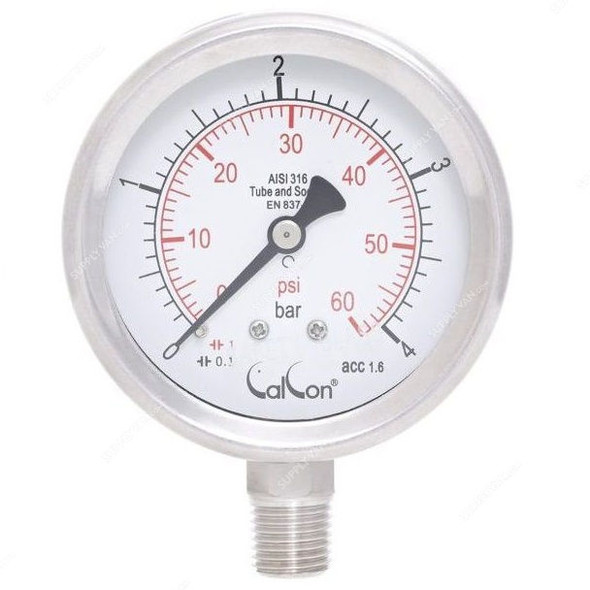 Calcon Pressure Gauge, CC18A, 63MM, 1/4 Inch, NPT, 0-4 Bar