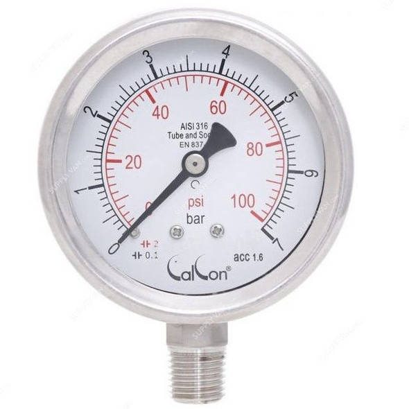Calcon Pressure Gauge, CC18A, 63MM, 1/4 Inch, NPT, 0-7 Bar