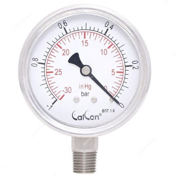 Calcon Pressure Gauge, CC18A, 63MM, 1/4 Inch, NPT, -1-0 Bar