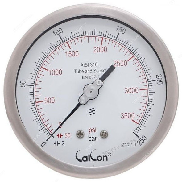 Calcon Pressure Gauge, CC18D, 100MM, 1/2 Inch, NPT, 0-250 Bar